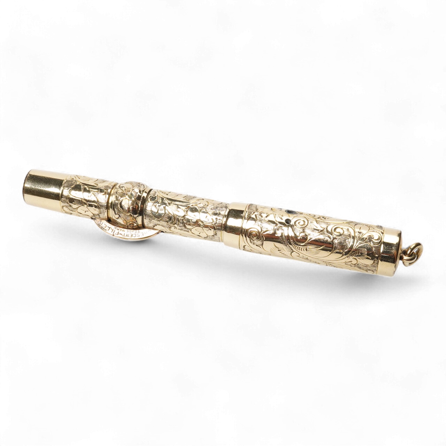 A Conklin ring top hand engraved crescent filler fountain pen with 14ct. gold Conklin flexible nib